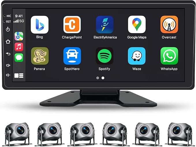 6 Channel Backup Camera System,1080P Rearview Camera with Carplay & Android Auto,GPS Navigation, Touchable 11 inch Monitor & Loop Recording DVR car Stereo, for RV/Truck/Trailer Pickup,128GB Card-PurrikoPets