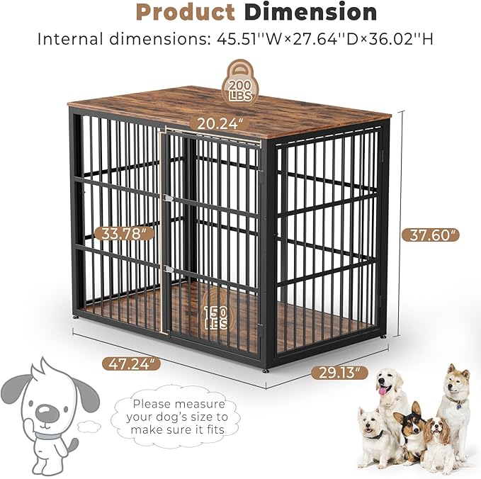 48'' XXL Dog Crate Furniture with 3 Doors,Wooden Crate End Table Heavy Duty Indoor Combination Cage for Medium to Large Dogs, Multiple Units Can be Combined-PurrikoPets
