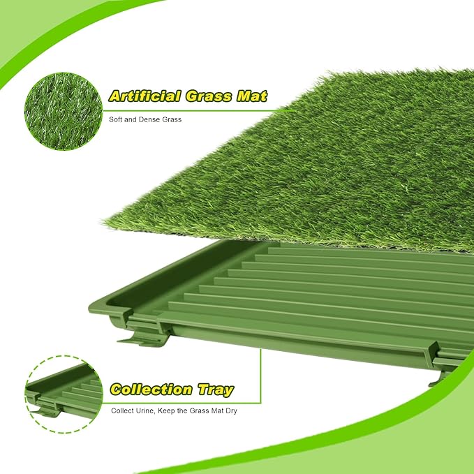 Dog Grass Pad with Tray: 3 Pack Grass Pee Pads for Dogs Potty for Puppy Training, Artificial Turf for Dogs with Collection Tray for Indoor /Outdoor /Patio /Balcony, 22"x18" Green-PurrikoPets