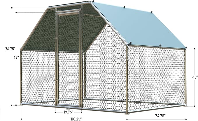 1.26’’ Large Metal Chicken Coop Walk in, Chicken Pen for Chickens, Outdoor Chicken Runs Coops Dog Kennel, Flat Roofed Chicken Runs for Yard with Anti-Ultraviolet Cover (9.2’L x6.2’W x6.4’H)-PurrikoPets