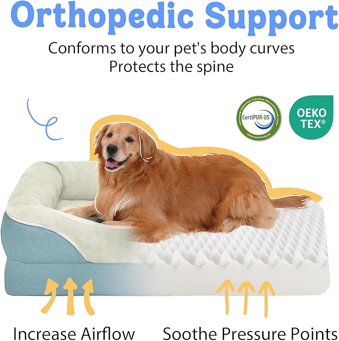 Washable Orthopedic Large Dog Bed - Dog Beds Large Sized Dogs with Removable Cover Waterproof Orthopedic XL Pet Bed with Bolster-PurrikoPets