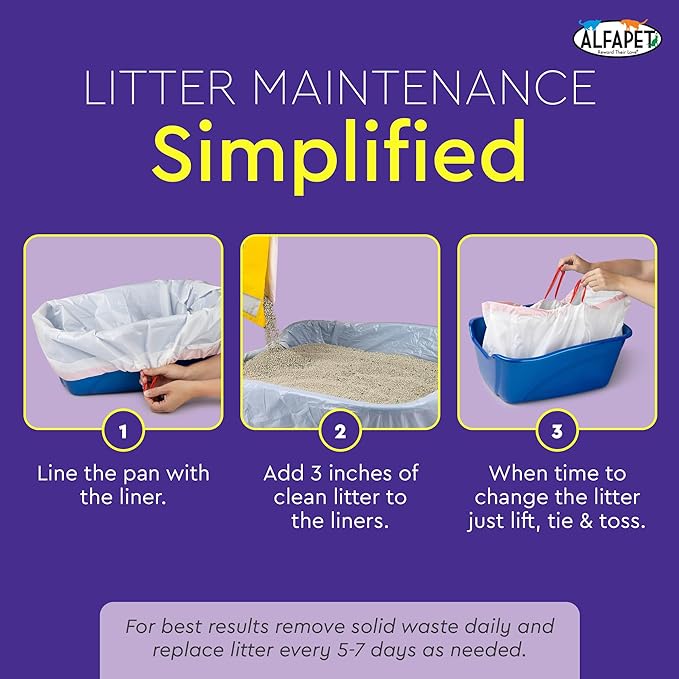 Alfapet Heavy Duty Flat Bottom Cat Litter Box Liners - Extra Giant 15 Count - Tear-Resistant Cat Litter Bags - Kitty Litter Liners for Rectangular Litterbox Pans, 36” x 18” x 2MIL Thick 30 lb Capacity-PurrikoPets