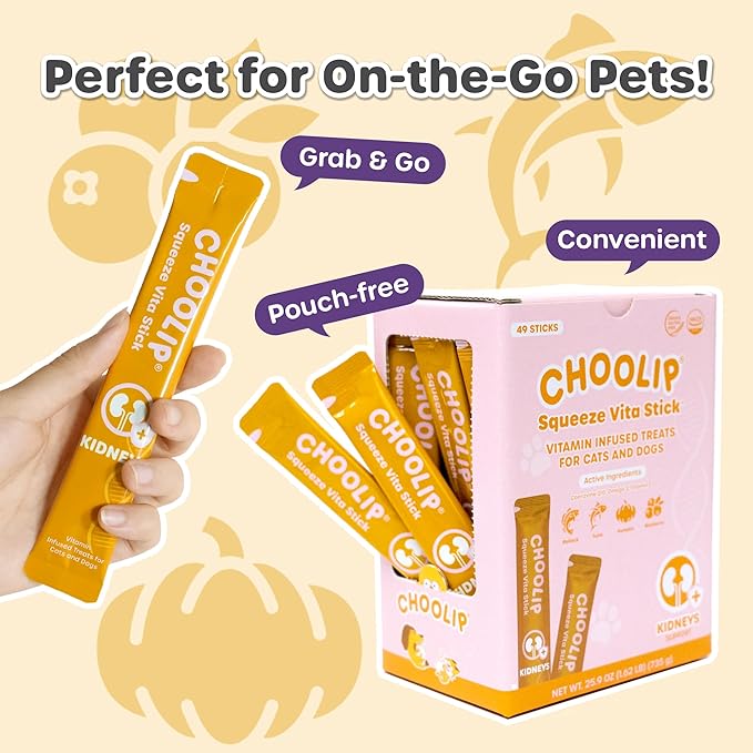 Grab & Go Squeeze Vita Stick Lickable Treats for Dogs & Cats. 49 Kidney Support Sticks with Essential multivitamins. Soft and Tasty Paste for All Life Stages, Supporting Kidney Health-PurrikoPets
