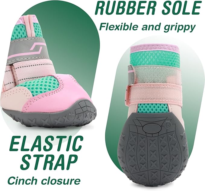 Dog Shoes for Large Dogs, Anti-Slip Dog Boots for Winter Snow, Hot Pavement, Dog Booties & Paw Protectors Pink Size 8-PurrikoPets