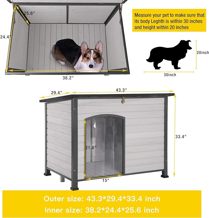 Aivituvin Large Dog House Outdoor Indoor Weatherproof Dog House for Small & Medium & Large Dogs with Unique All-Around Iron Frame&Raised Feet(White)-PurrikoPets