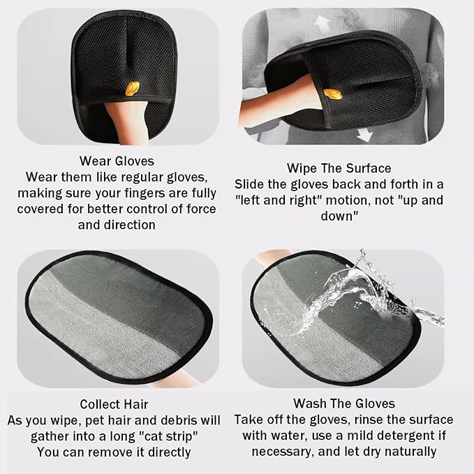 2Pcs Pet Hair Remover Glove, 2025 New Upgrade Electrostatic Gloves Pet Hair Removal , Reusable Pet Hair Remover Glove,Gloves for Furniture Bed Sheets Couch Clothes Carpet Car Seat-PurrikoPets