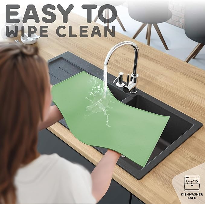 Dog Food Mat - 28x18 Raised Edges Dogs Mat for Food and Water Prevent Spill, Waterproof Cat Food Mats Protect Floors, Easy Clean Dog Bowl Mats for Food and Water, Silicone Pet Feeding Placemats Green-PurrikoPets