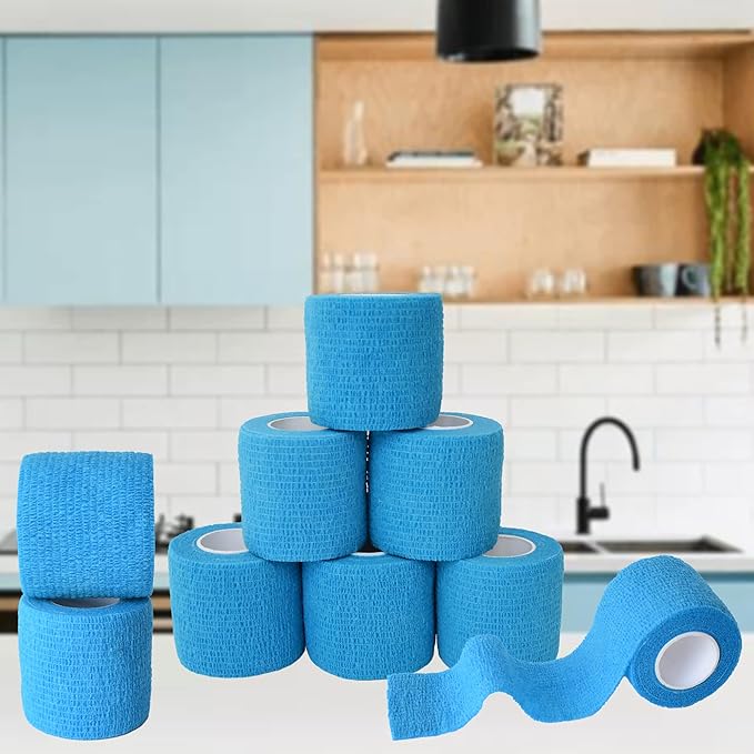 9 Pack 2" x 5 Yards Self Adhesive Bandage Wrap Self Stick Wrap for Ankle, Wrist, Finger, Sports, Breathable Cohesive Vet Tape for Pets (Light Blue)-PurrikoPets