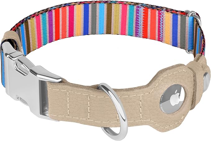 AirTag Dog Collar for Small Medium Large Breed - Adjustable Cute Pattern Dog Collar with Airtag Holder - Soft Leather Tracker GPS Apple Air Tag Pet Collars (X-Small, 9"-12" Neck Fit, Serape)-PurrikoPets