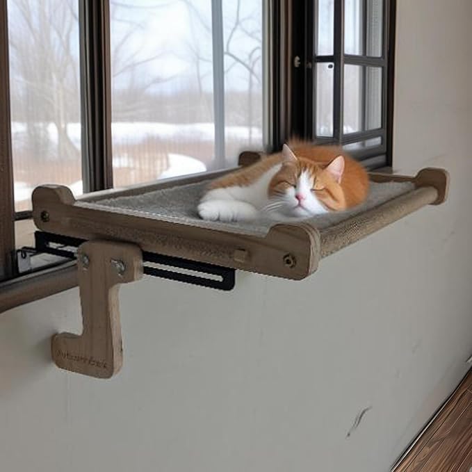 aborishthink Adjustable Cat Window Perch | Sturdy Cat Hammock Window Seat Durable Wood & Metal Frame | Breathable Cover | Ideal for Large & Heavy Cats | Easy Installation for Windowsill-PurrikoPets