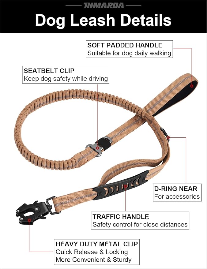 Dog Leashes for Medium Large Dogs Heavy Duty, 4-6FT Shock Absorbing No Pull Dog Leash with Advanced Easy Metal Clip, 2 Comfortable Padded Handles (Coyote Brown)-PurrikoPets
