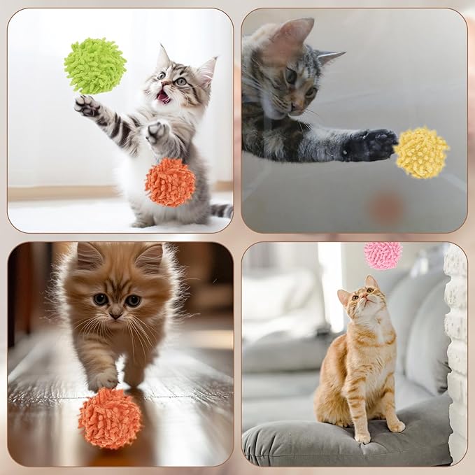 9Pcs Cat Pom Pom Balls, Cats Ball Toys with Bells, 2 inches Soft Cat Balls Toy for Indoor, Assorted Color Yarn Puffs Ball for Cats, Kitten Chasing Toys for Kitty, Pet Interactive Play(Multi-Color)-PurrikoPets