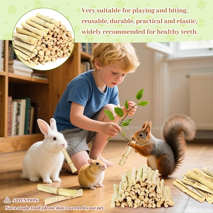 2lb Natural Sweet Bamboo Chew Toys for Small Pets - Organic Molar Sticks with Xylose & Vitamins for Rabbit, Guinea Pig, Hamster - Dental Care & Chewing Entertainment-PurrikoPets