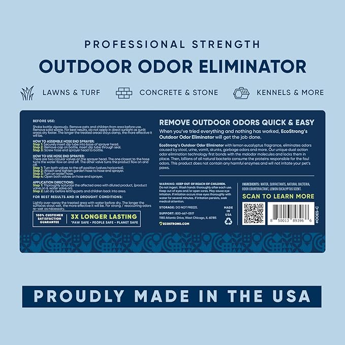 Eco Strong Outdoor Odor Eliminator Outside Dog Urine Enzyme Cleaner Powerful Pet, Cat, Animal Scent Deodorizer | Professional Strength for Yard, Turf, Kennels, Patios, Decks (128 oz W Sprayer)-PurrikoPets