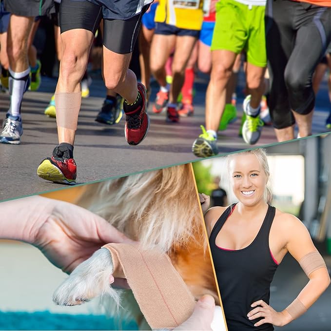 4 Rolls Elastic Tape Adhesive Elastic Tape Self Adhesive Bandage Wrap Flexible Stretch Bandages for Sports Ankle, Knee and Wrist Sprains Animal Pets, 2 Inch x 5 Yard-PurrikoPets