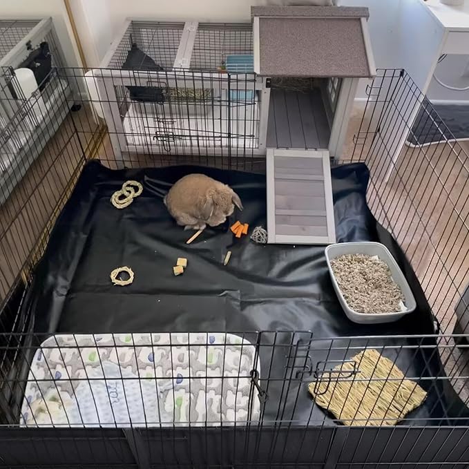 Aivituvin Rabbit Hutch Indoor Bunny Cage Outdoor Bunny House with Wire Floor Leakproof Plastic Tray-PurrikoPets