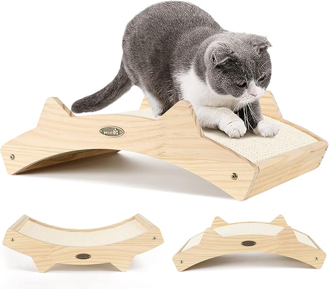 Cat Scratchers for Indoor Cats, Double-Sided Cat Scratcher with Natural Sisal, Scratch Pad for Scratcher Lounge, Durable Solid Wooden Structure-PurrikoPets