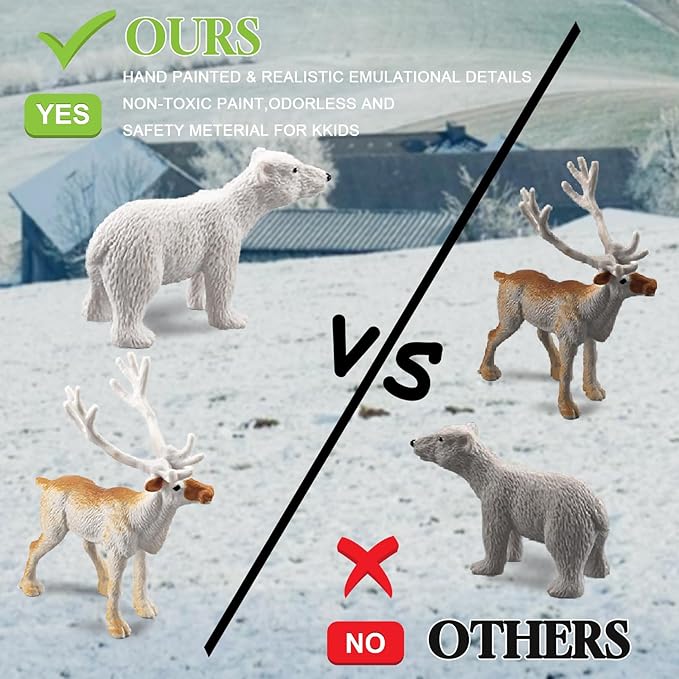 18pcs Arctic Animal Figures, Realistic Arctic Animals Toy Figurines Set with Arctic Fox Wolf Polar Bear Reindeer Figures for Kids, Miniature Toys Cake Topper Birthday Gift-PurrikoPets