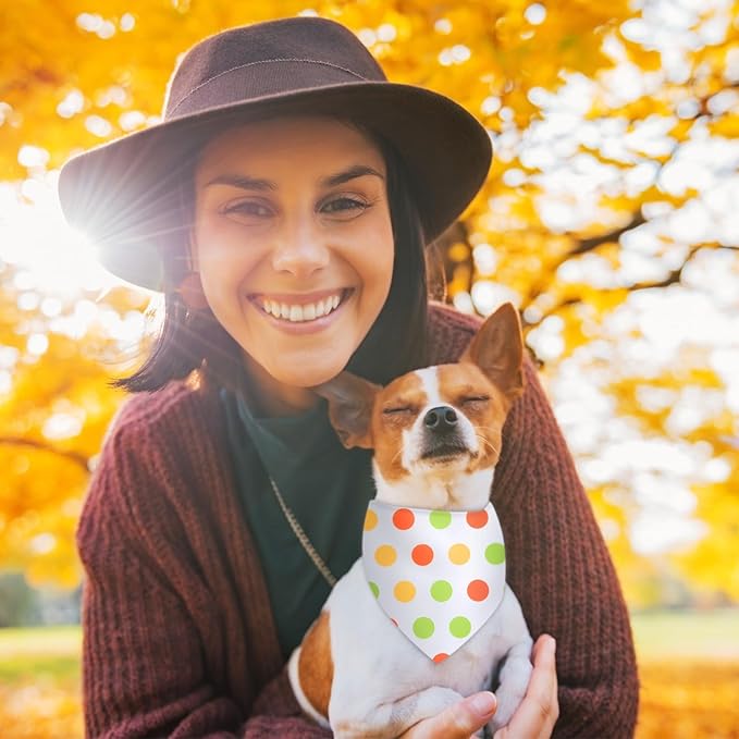 100 Pieces Fall Dog Bandanas Bulk Colorful Autumn Bandanas for Dogs with Polka Dot Stripe Wave Patterns for Pets Doggies Fall Autumn Thanksgiving Party Costume Accessories-PurrikoPets