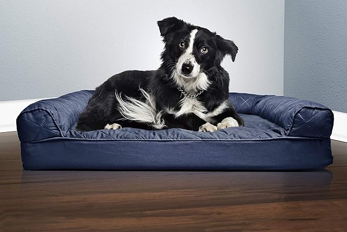 Furhaven Orthopedic Dog Bed for Large/Medium Dogs w/ Removable Bolsters & Washable Cover, For Dogs Up to 55 lbs - Quilted Sofa - Navy (Blue), Large-PurrikoPets