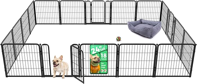 FXW Homeplus Unleashed Indoor Dog Playpen - Stress-Free and Safe Play, Heavy Duty 24 Inch 18 Wire Panels Dog Pen for Puppy and Small Dogs, Black│Patented-PurrikoPets