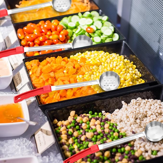 16 Pcs Portion Control Serving Spoons, Restaurant Measuring Serving Ladle Utensils, Portion Control Slotted Scoops for Weight Loss, Solid and Perforated Scoops(Red,2 oz)-PurrikoPets