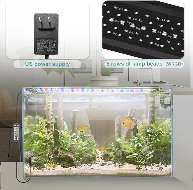 24/7 LED Aquarium Light, IP68 Waterproof Extendable Bracket Fish Tank Light with Timer, 7 Colors, 10 Level Adjustable Brightness, DIY Mode Full Spectrum Aquarium Plant Light for 24-30 Inch Fish Tank-PurrikoPets