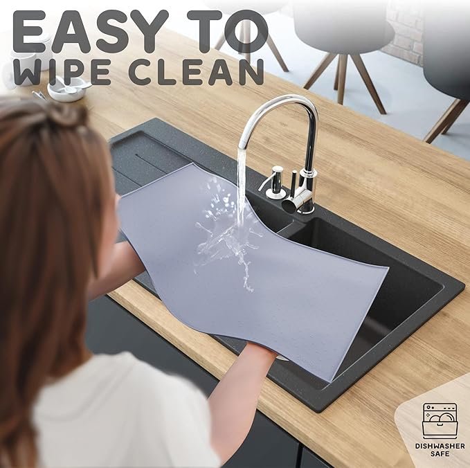 Dog Food Mat - 28x18 Raised Edges Dogs Mat for Food and Water Prevent Spill, Waterproof Cat Food Mats Protect Floors, Easy Clean Dog Bowl Mats for Food and Water, Silicone Pet Feeding Placemats-PurrikoPets