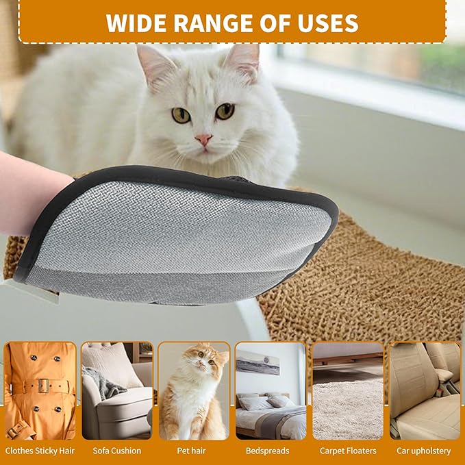 2PCS Electrostatic Pet Grooming Gloves, Reusable Hair Remover for Dog Cat Fur on Clothes Furniture Car Seat/Five Fingers/Black-PurrikoPets
