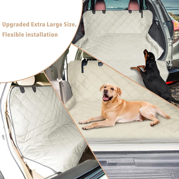 F-color SUV Cargo Liner for Dogs, Water Resistant Pet Cargo Cover Dog Seat Cover Mat for SUVs Sedans Vans with Bumper Flap Protector, Non-Slip, Large Size Universal Fit, Beige-PurrikoPets