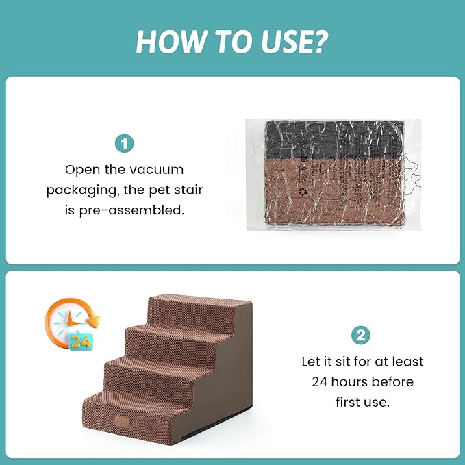 Dog Stairs for Small Dogs, 4 Tier Wider Pet Stairs for Couch and Beds, 17.7" H Non-Slip Dog Steps for Old Cats, Puppy, Small Medium Dogs, 17.7x23.6x17.7 inch, Brown-PurrikoPets