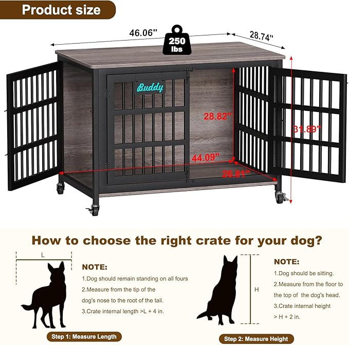 EasyCom 48"/42"/33" XXL Dog Crate Furniture with Casters, Heavy Duty Dog Kennel Indoor for Large Dogs, Escape-Proof and Chew-Proof Dog Cage for high Anxiety Dog, Decorate House as TV Stand, End Table-PurrikoPets