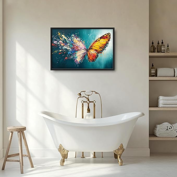 Extra Large Framed Abstract Butterfly Wall Art,Colorful Graffiti Wall Decor,Splashing Wings Pictures for Living Room,Canvas Print Painting Modern Artwork Bedroom Office Bathroom Home Decor 36L x24W-PurrikoPets