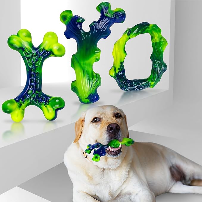 3-Pack Indestructible Nylon Dog Chew Toys for Aggressive Chewers - Long-Lasting Durable Bone-Shaped Toys, Large Breed Dogs, Tough Puppy Teeth Enrichment-PurrikoPets