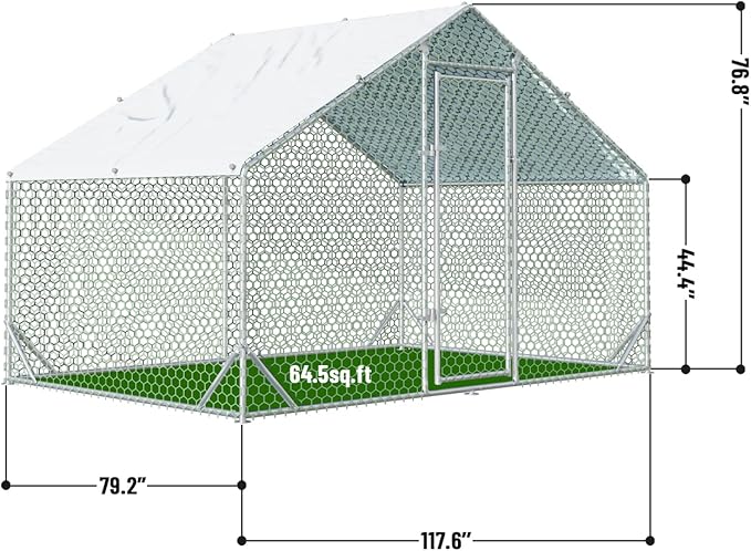 4ever2buy Large Metal Chicken Coop with Run Walk-in Poultry Cage Chicken Runs House Pen Cage Spire Roofed Chicken Coops with Anti-Ultraviolet Cover for Outdoor Backyard Farm Use 9.8’L x 6.6’W x 6.4’H-PurrikoPets