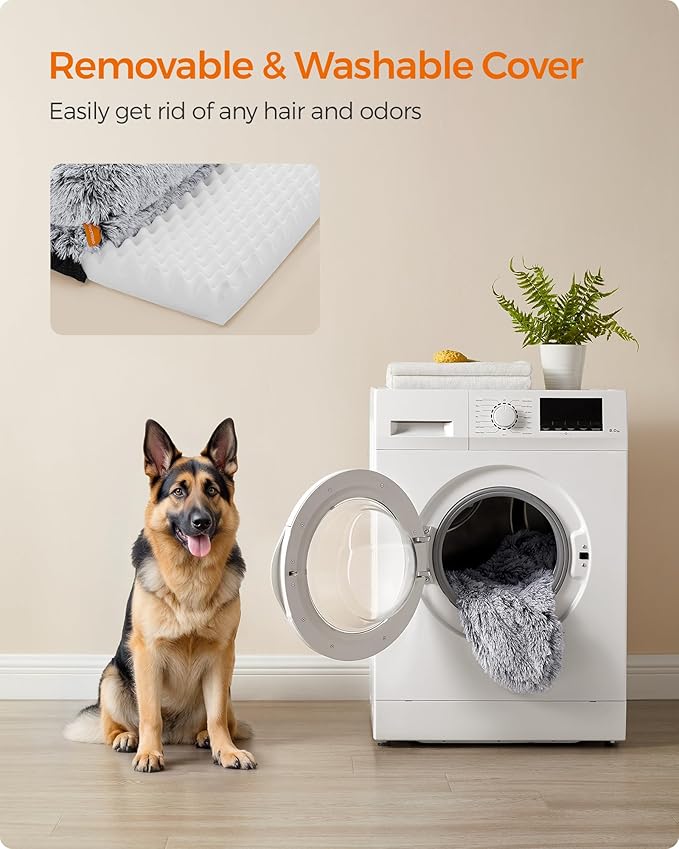 Feandrea Dog Bed, Orthopaedic Dog Sofa Bed for Large Dogs, Waterproof Ped Bed with Removable Washable Cover, 48 x 33.5 x 9.5 Inches, Gray Ombré UPGW234G01-PurrikoPets