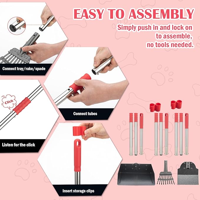 Dog Pooper Scooper Set, Pooper Scooper for Dog, Heavy Duty Stainless Steel Rake with Extra Large Tray & Spade No Bending Clean Up for Pet Waste Removal, for Grass, Dirt Or Gravel.-PurrikoPets