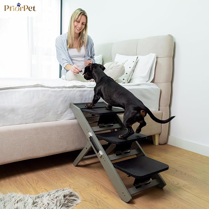 Dog Steps for Bed & Couch 2-in-1 Dog Stairs/Ramp - Height Adjustable Dog Ramp for Couch 7” - 20” - Pet Stairs, Dog Stairs for Small Dogs - Easy to Move Pet Steps with Landing Platform, Gray-PurrikoPets