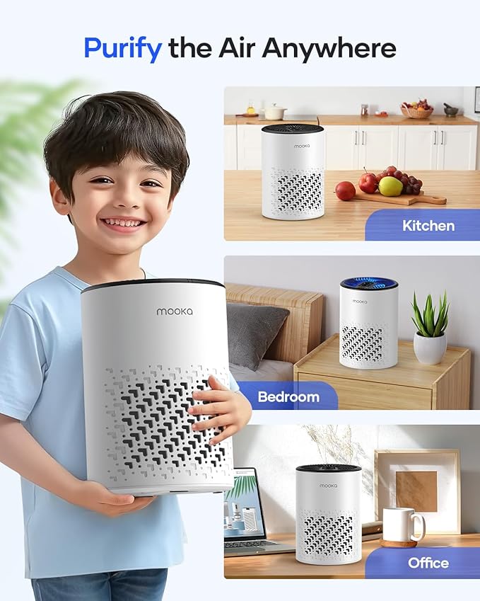 Air Purifiers for Bedroom Home, MOOKA HEPA Air Purifier for Home Pets with Fragrance Sponge for Smoke Dust Pollen Dander Odor, Small Air Cleaner with Sleep Mode Night Light Timer, KJ067L, White-PurrikoPets