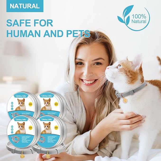 4 Pcs Cat Calming Collar Adjustable Lavender Scent Relaxing Cat Collar with 2 Pendant for Puppies Reduce Stress Aggression Anxious, up to 15 Inches(Grey, Silver)-PurrikoPets