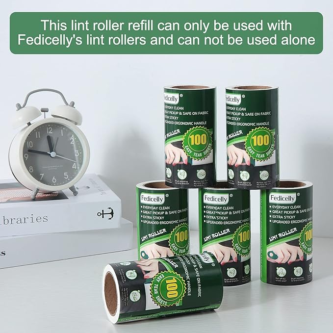 Fedicelly Lint Rollers Pet Hair Extra Sticky Refills,Mega Value Set 600 Sheets for Cat and Dog Hair Removal,100 Sheets Per Roller (Pack of 6)-PurrikoPets