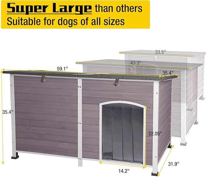 Aivituvin Dog House Insulated Outdoor Dog Kennel with Heated Liner for Winter 59" Extra Large Insulated Dog Cage with Heater,All-Around Iron Frame(Grey)-PurrikoPets
