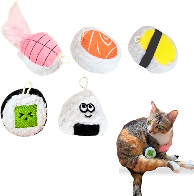 5 Pack Sushi Cat Toys, Interactive Catnip with Bells Inside Kitten Boredom Relief, Soft and Durable, Indoor Kitty Exercise Pet Toys-PurrikoPets