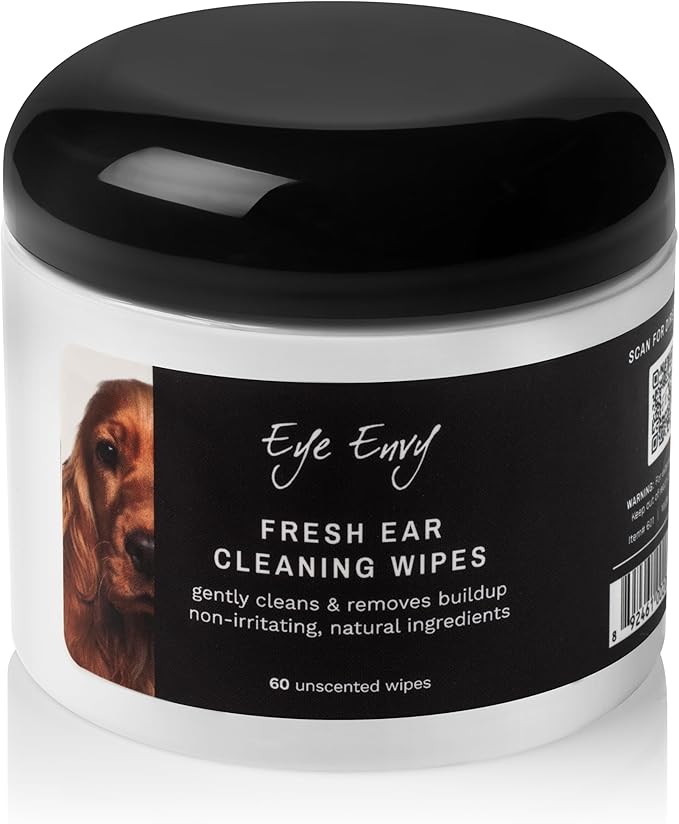 Eye Envy Fresh Ear Cleaning Wipes for Dogs. Made in The USA from Natural Ingredients. Unscented. Prevents Infections. Safe and Non-Irritating. Removes Dirt, Debris, and Wax buildup. 60 Count.-PurrikoPets