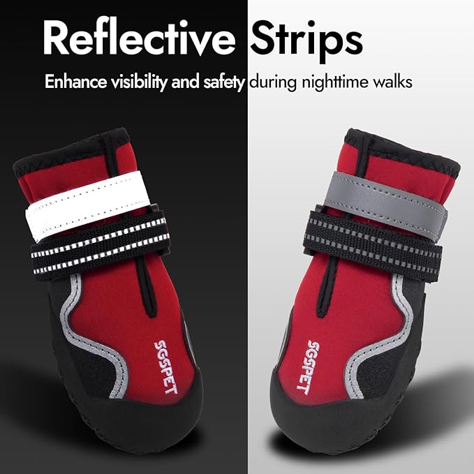 Dog Shoes, Waterproof Dog Boots & Paw Protectors with Anti-Slip Sole, 4pcs/Set Pet Dog Booties, Reflective Dog Shoes for Small Medium Large, Winter Snowy Summer Hot Pavement (Red, 7# (XL))-PurrikoPets