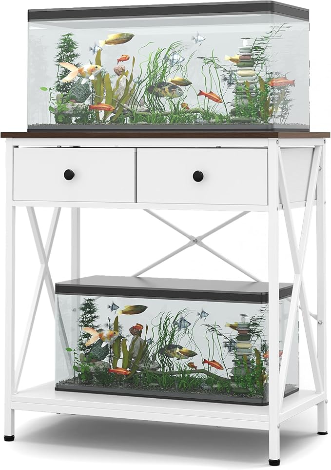 Fish Tank Stand 29 Gallon: Sturdy Aquarium Stand with Accessories Storage - Metal Fish Tank Table for 20-29 Gallon Reptile Breeder Turtle Terrarium - 30.7"x16.5" Weight Capacity 330 lbs-PurrikoPets