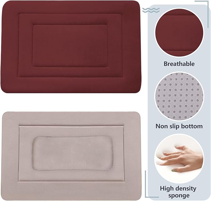 JoicyCo Dog Bed Soft Dog Crate Bed Pad Mat, 36 in Non Slip Bottom Washable Dog Beds for Medium and Large Dogs, Pet Bed Mattress Kennel Pad, Dark Red-PurrikoPets