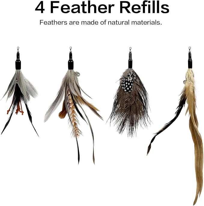 TTcat Cat Feather Wand Toys,Retractable Wand Toy with 4 Feather Refills, Interactive Cat Toy Kitten Toy for Indoor Cats to Play Chase Exercis-PurrikoPets