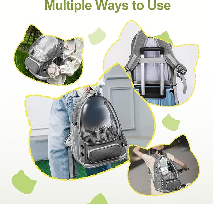 Expandable Cat Backpack,Cat Bubble Backpack Carrier for Carrying Cats, Pets and Small Dogs,Airline-Approved,Designed for Travel, Hiking, Walking,Car (Grey-PurrikoPets