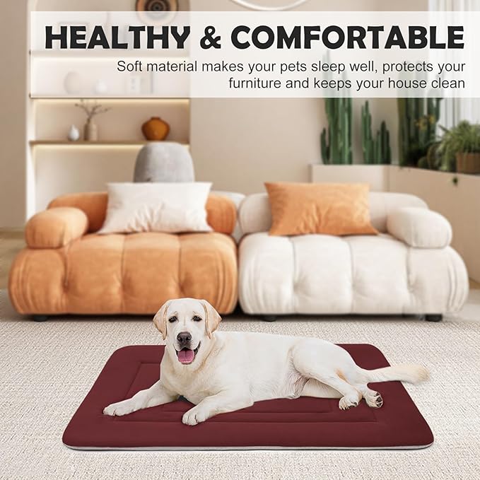JoicyCo Dog Bed Soft Dog Crate Bed Pad Mat, 36 in Non Slip Bottom Washable Dog Beds for Medium and Large Dogs, Pet Bed Mattress Kennel Pad, Dark Red-PurrikoPets